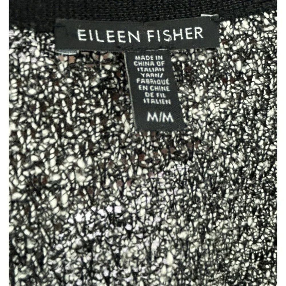 Eileen Fisher Black Speck Roundneck Organic Linen Cotton Grain Cardigan Size Med